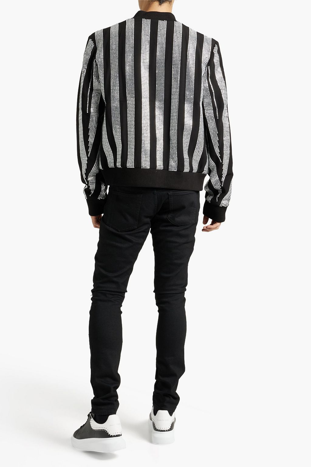 BALMAIN Jeans mit schmalem Bein aus Denim in Distressed-Optik mit Kristallverzierung