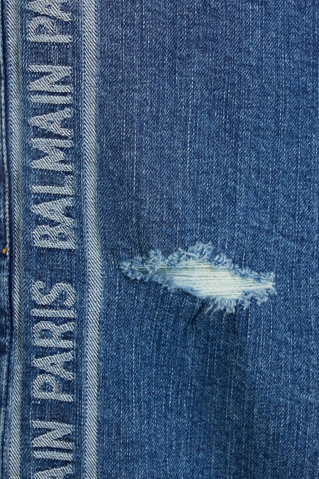 BALMAIN Slim-fit distressed denim shorts