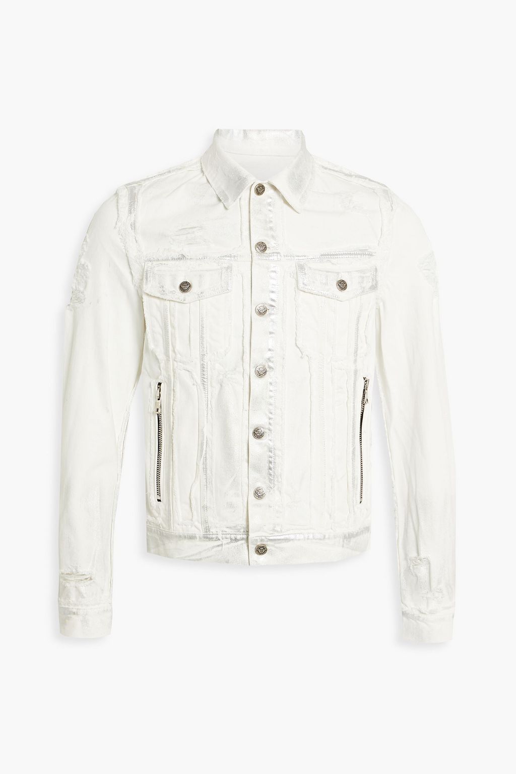 BALMAIN Distressed metallic denim jacket | Sale up 70% | THE OUTNET