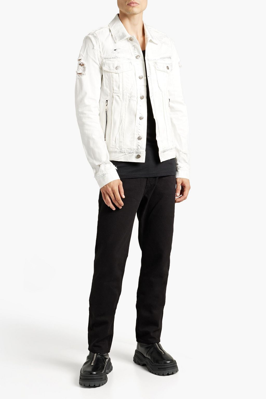 BALMAIN Distressed metallic denim jacket THE