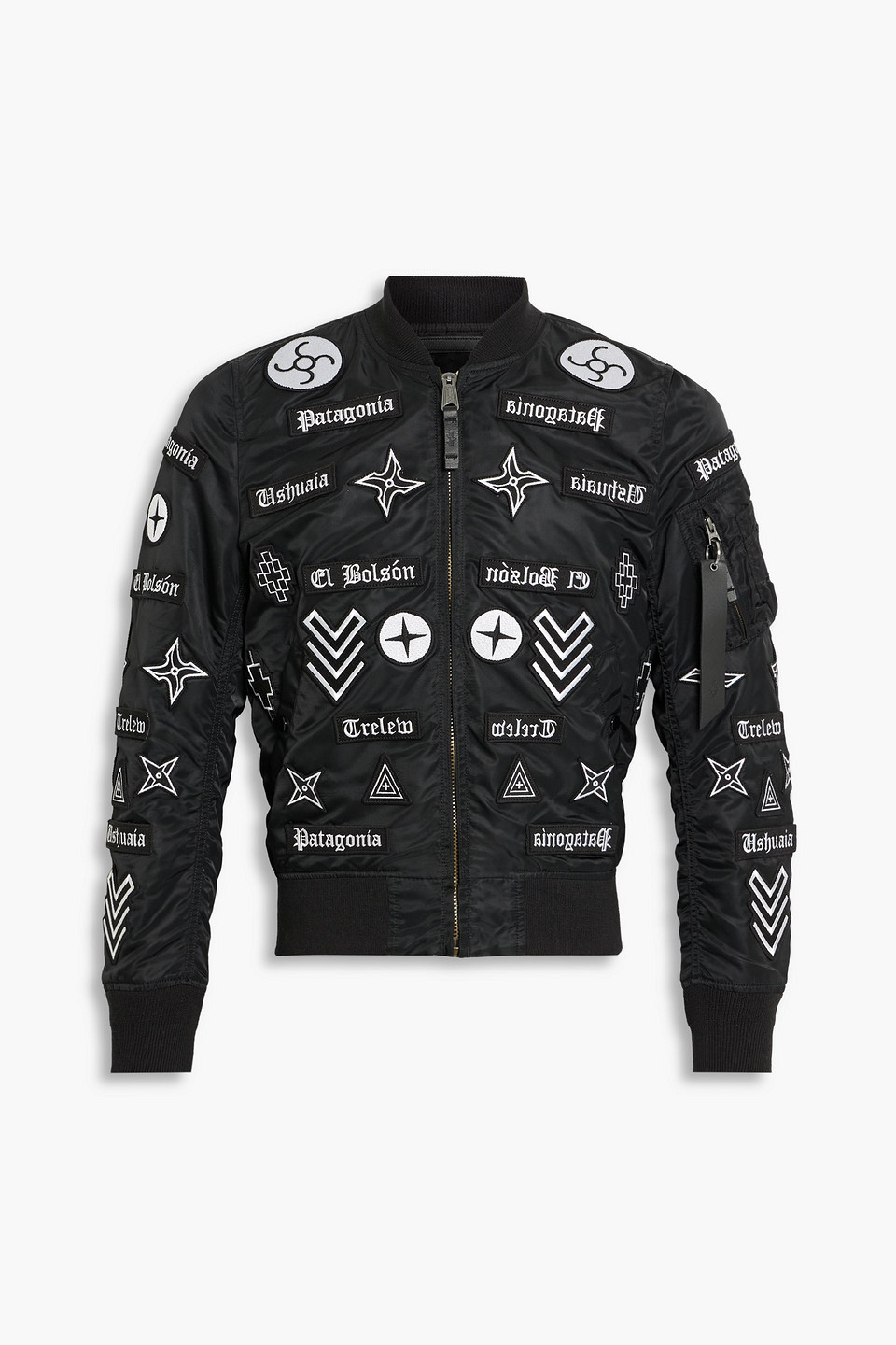 Appliquéd shell bomber jacket