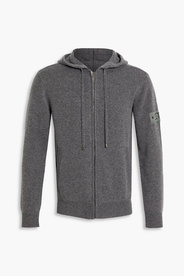 Appliquéd mélange cashmere hoodie