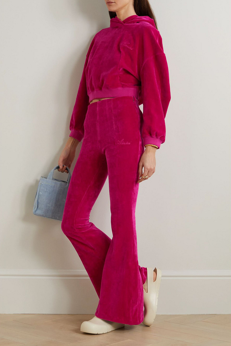 Amiri Cropped Cotton-velour Hoodie In Red