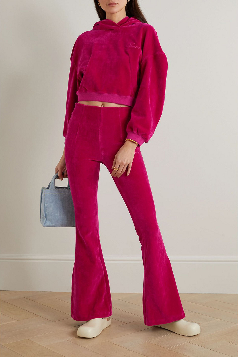 Amiri Stretch Cotton-blend Velour Flared Leggings In Red