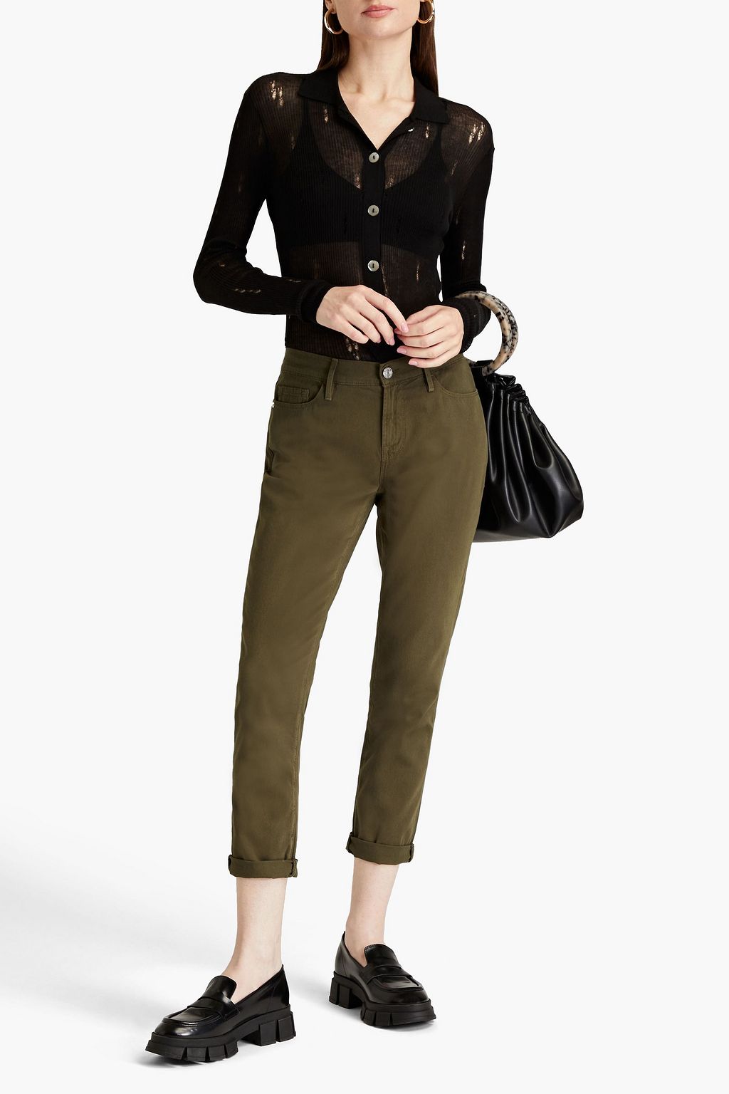 COTTON BY AUTUMN CASHMERE Distressed ribbed cotton shirt