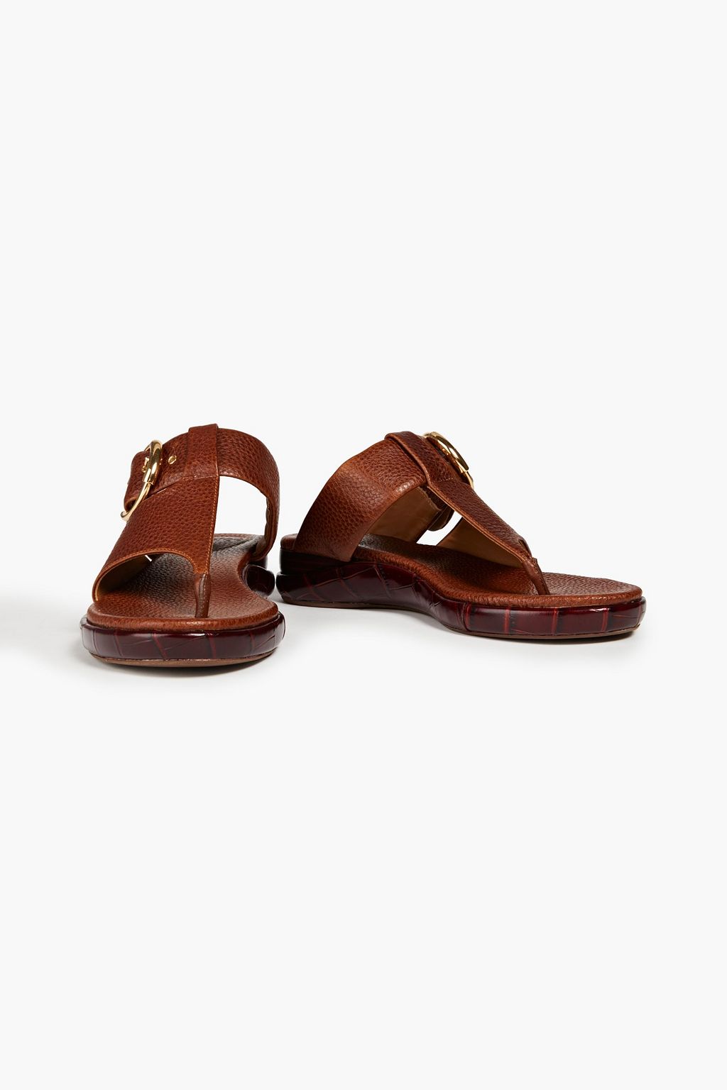 CHLOÉ Buckled textured-leather slides