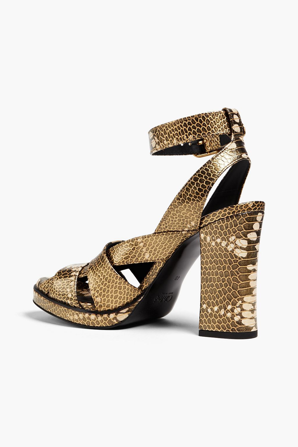 CHLOÉ Metallic snake-effect leather sandals