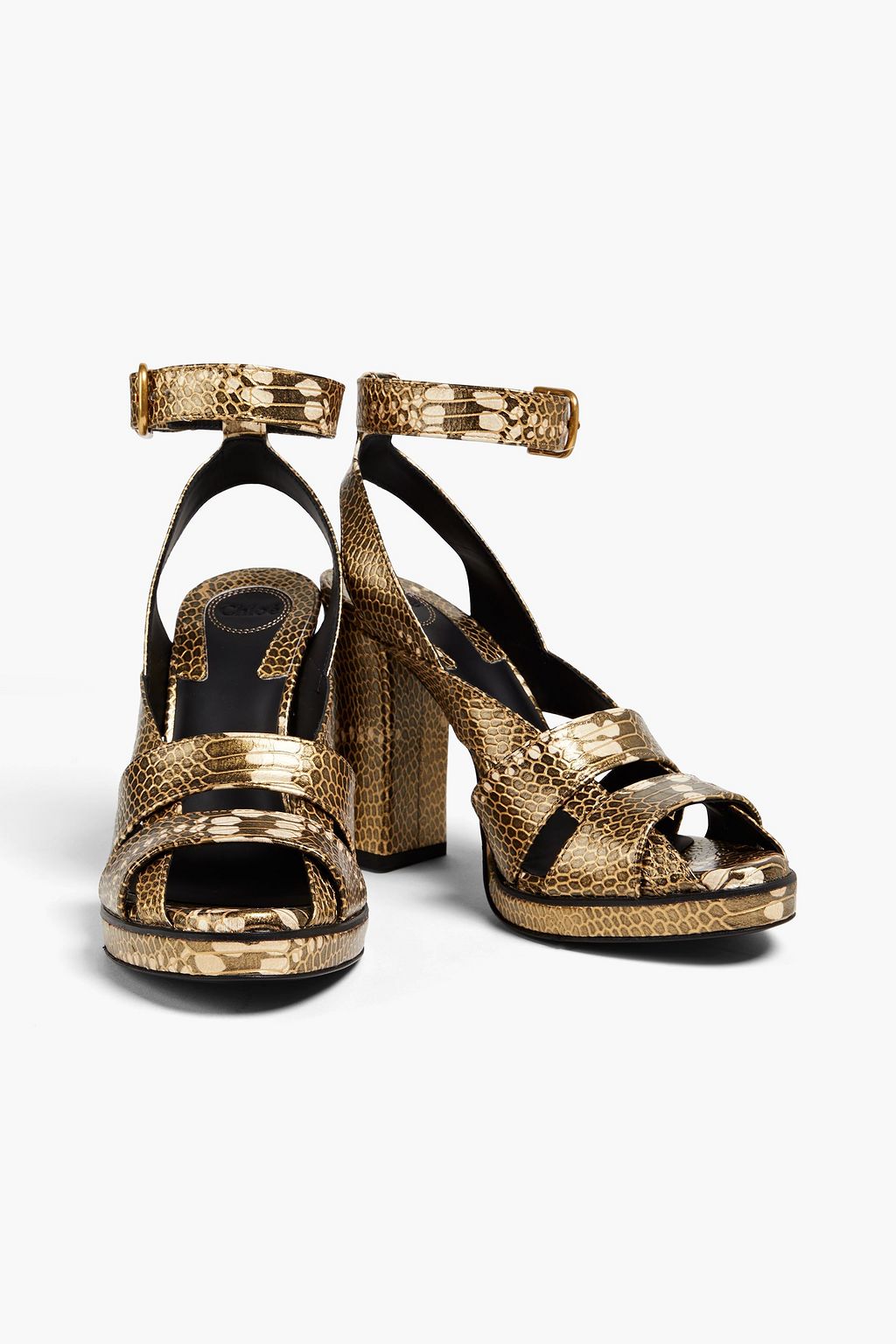 CHLOÉ Metallic snake-effect leather sandals