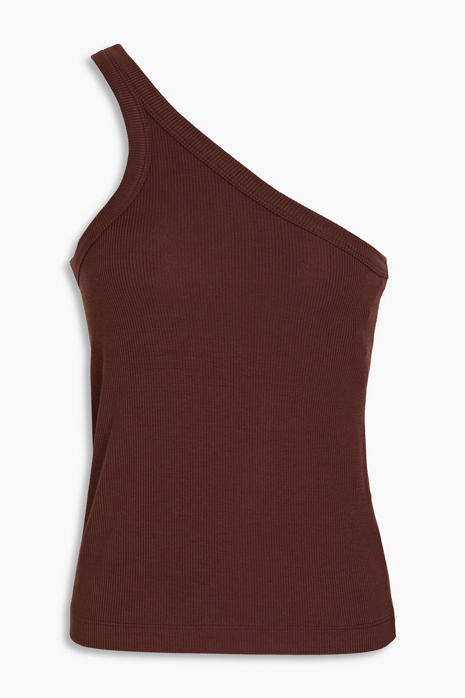 Ninety Percent Emma One-shoulder Ribbed Stretch-tencel Jersey Top In Brown