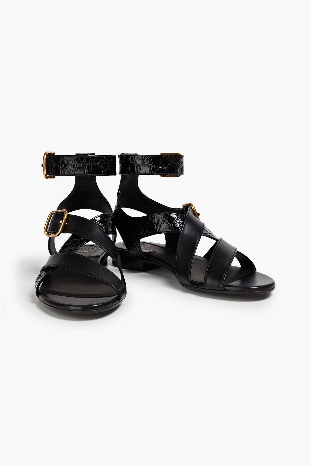 CHLOÉ Daisy smooth and croc-effect leather sandals