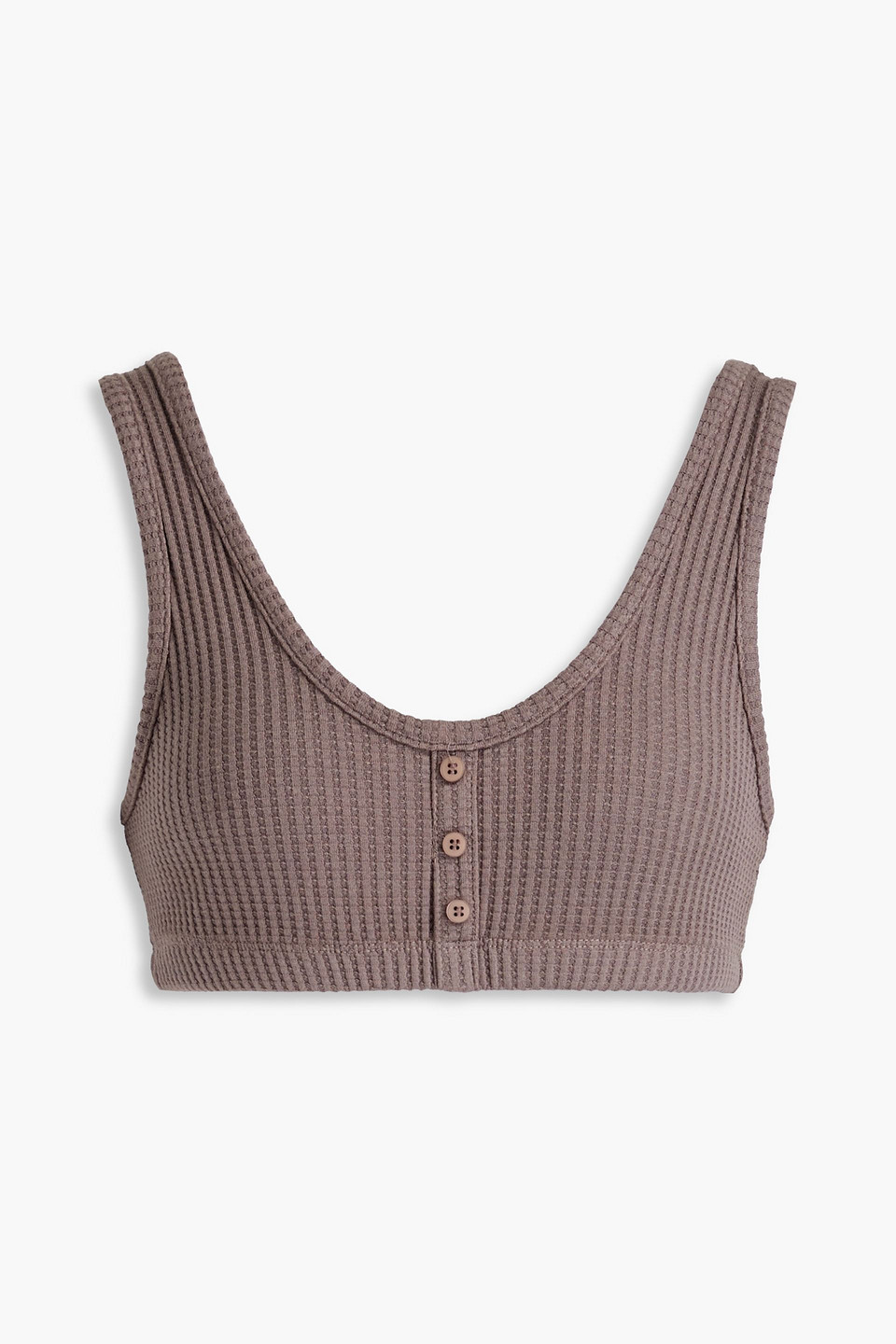 Stateside Button-embellished Waffle-knit Bra Top In Neutral