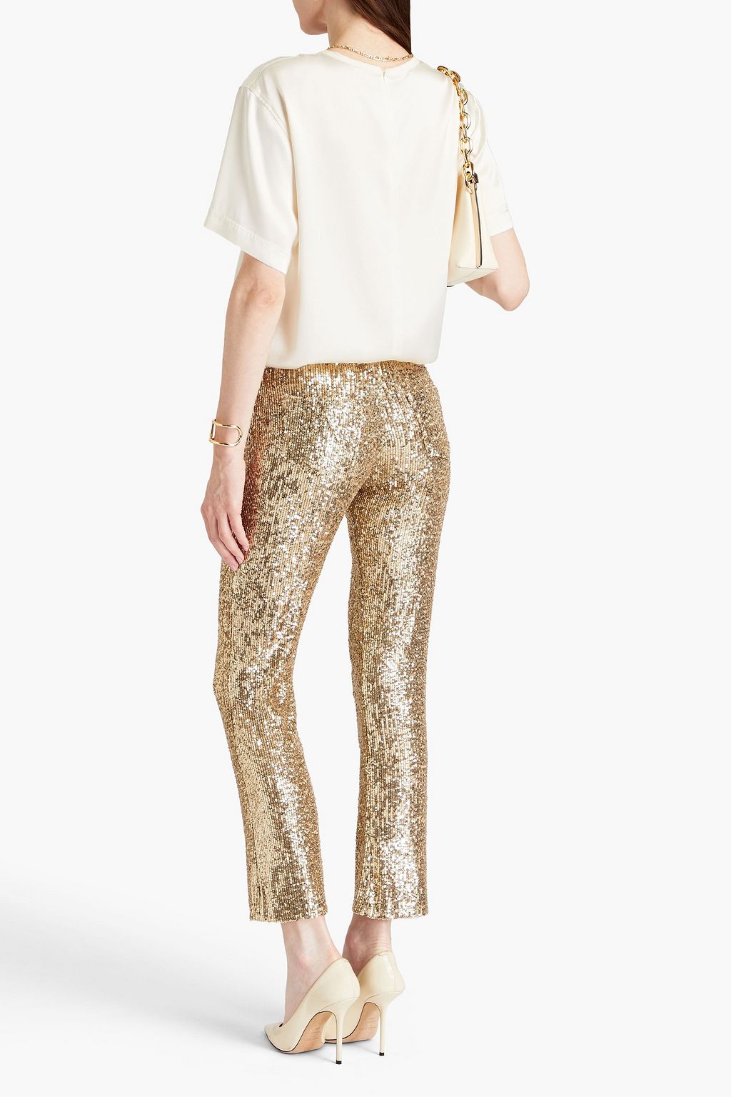 BALMAIN Sequined mesh bootcut pants