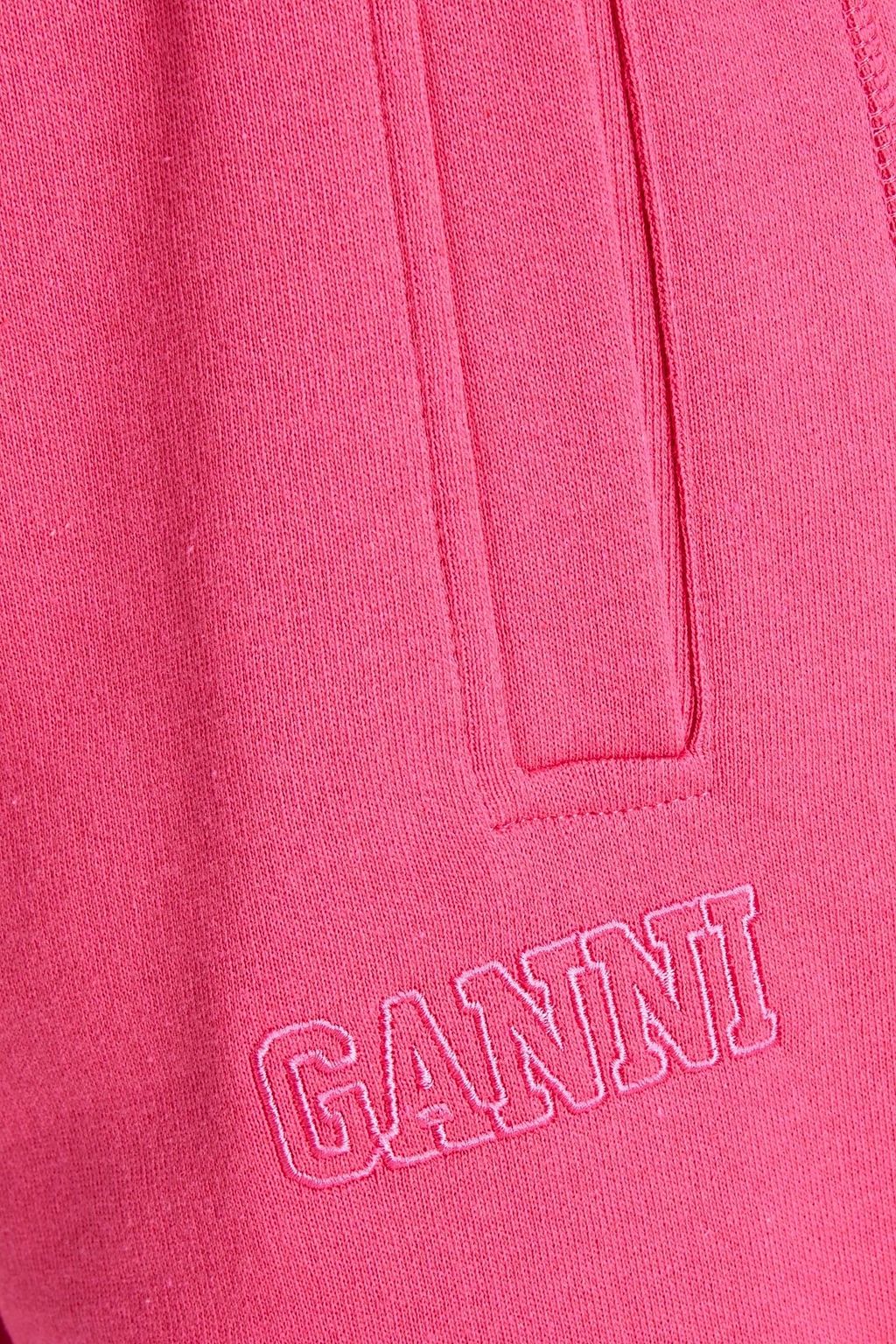 GANNI Embroidered French cotton-blend terry track pants