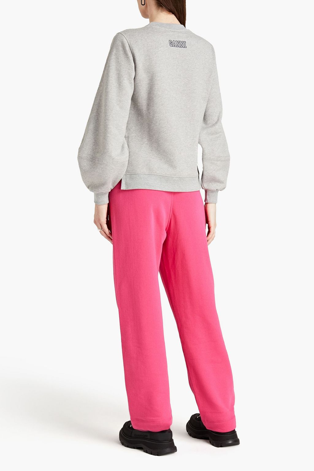 GANNI Embroidered French cotton-blend terry track pants