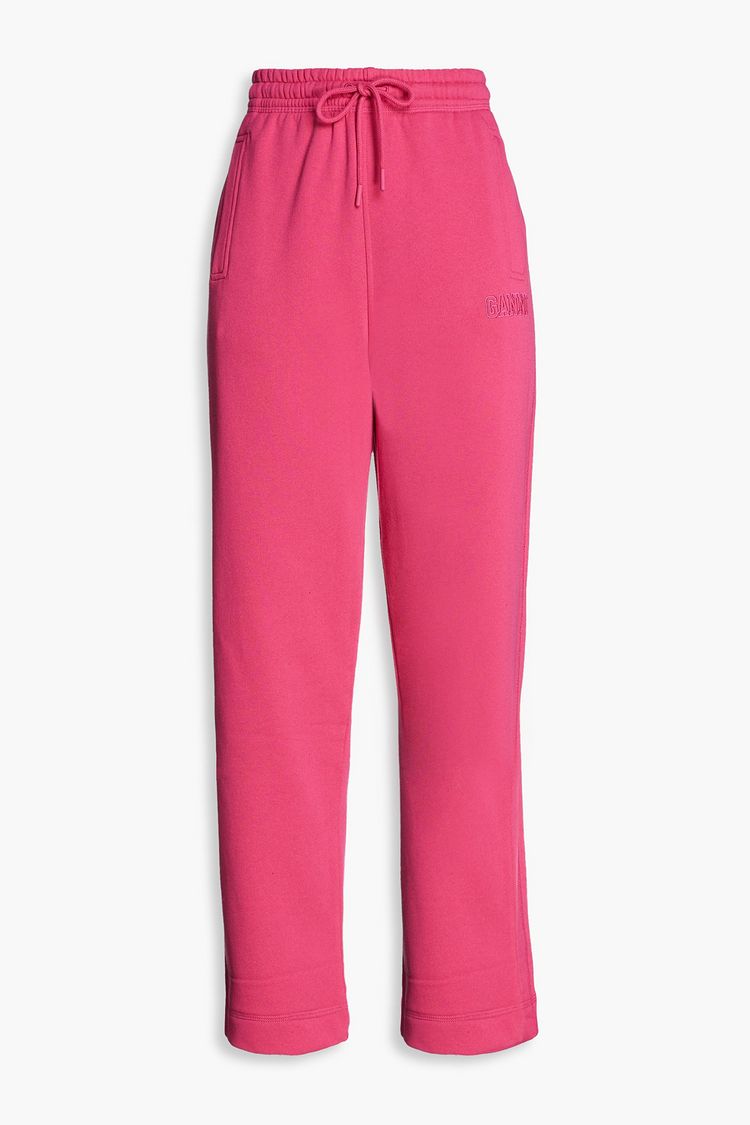 GANNI Embroidered cottonblend fleece track pants THE