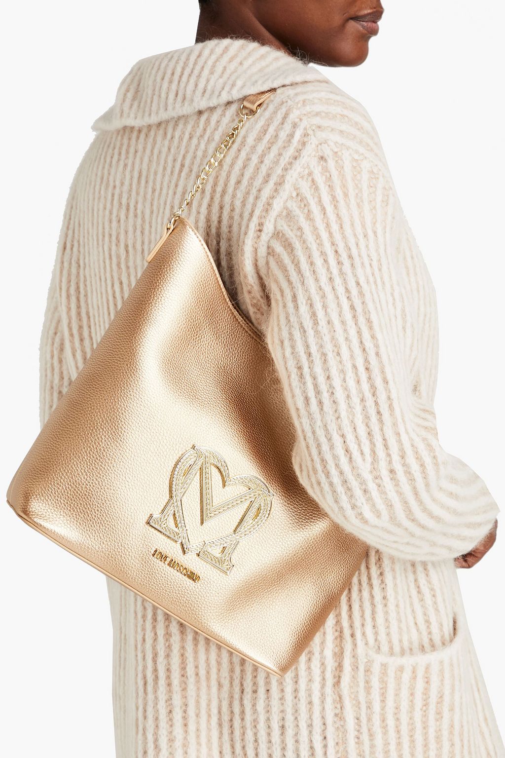 LOVE MOSCHINO Appliquéd metallic faux leather shoulder bag