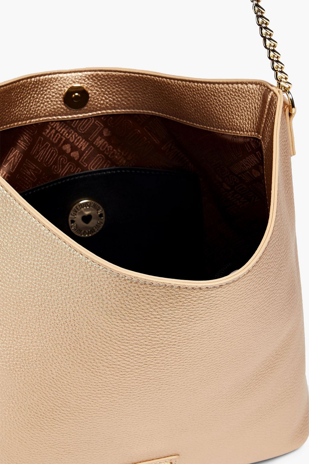 LOVE MOSCHINO Appliquéd metallic faux leather shoulder bag