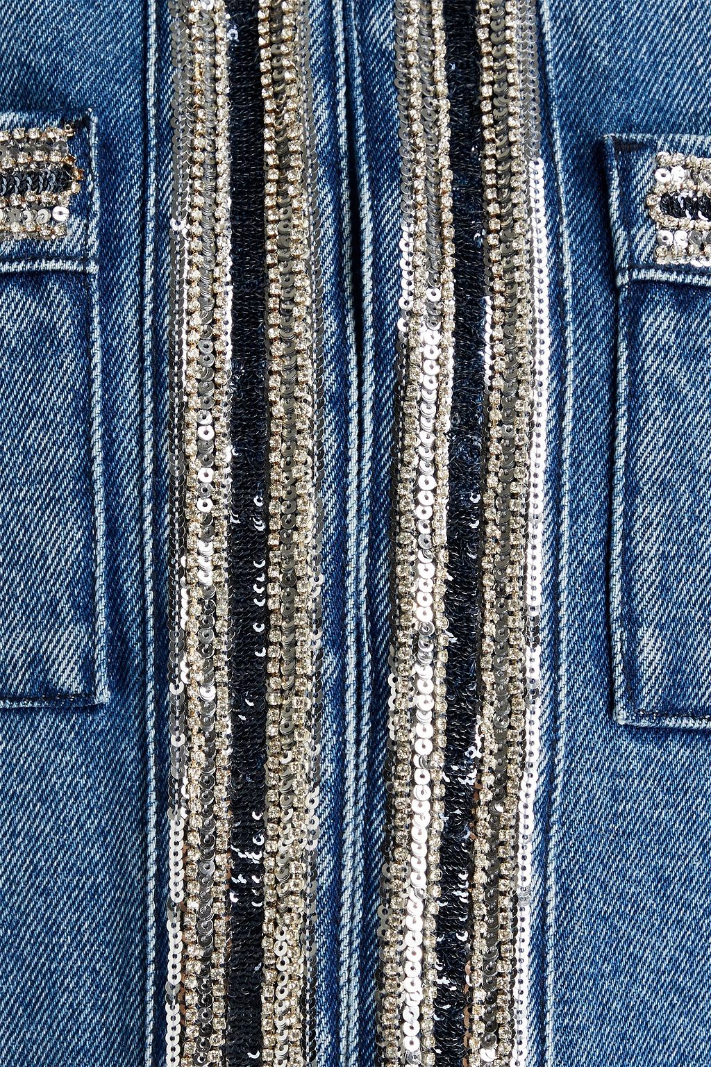 BALMAIN Embellished fringed denim jacket THE