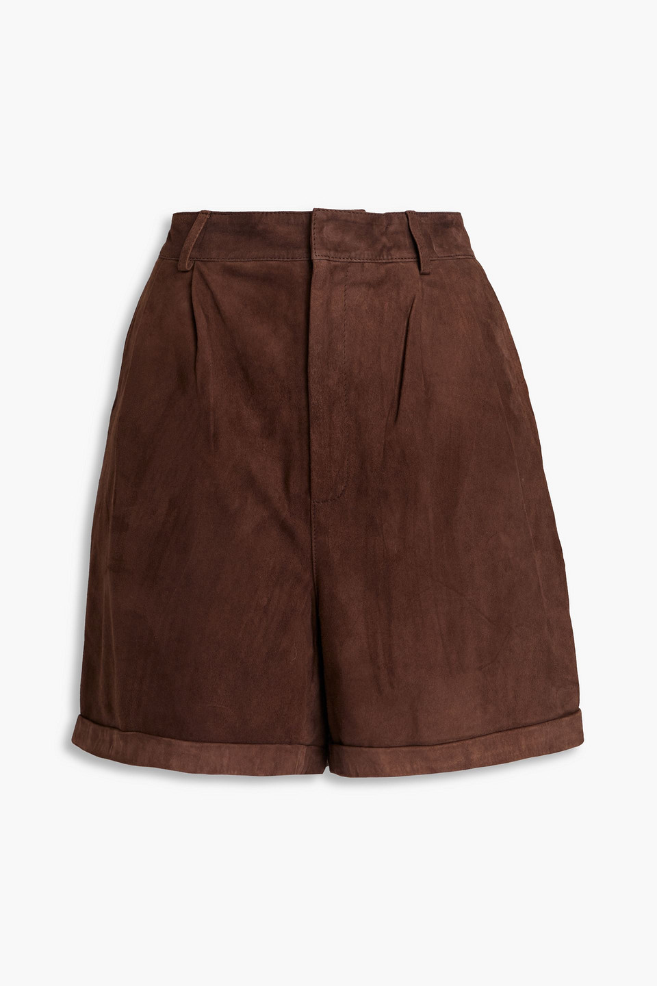 Deadwood Pleated Suede Shorts In Brown