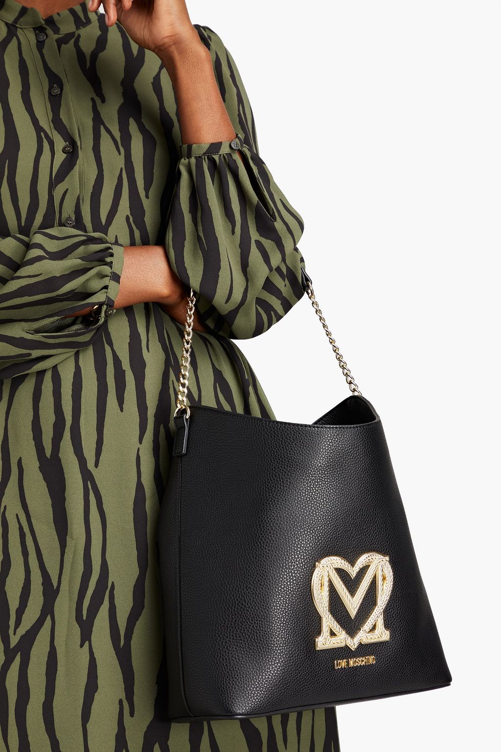 LOVE MOSCHINO Appliquéd metallic faux leather shoulder bag