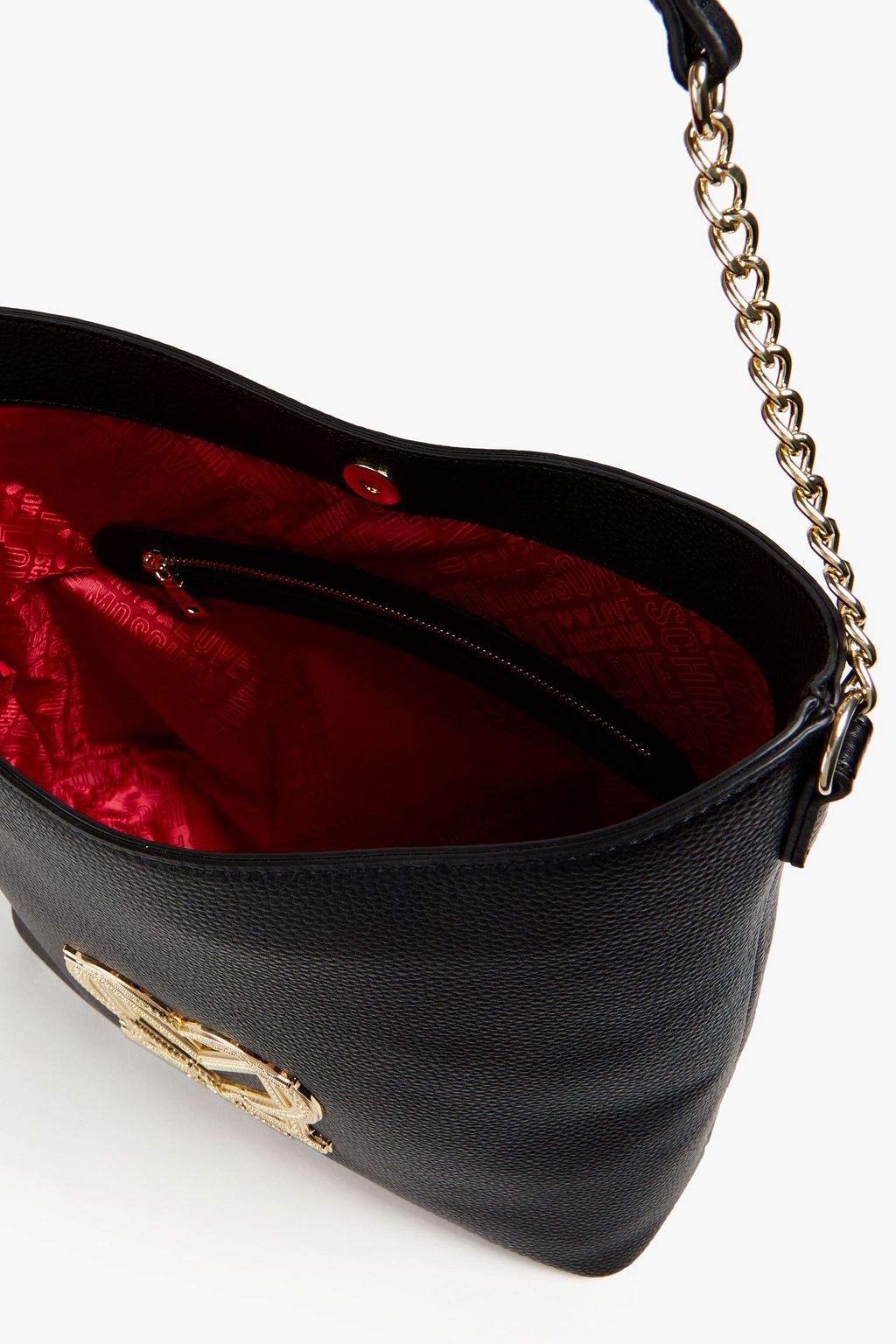 LOVE MOSCHINO Appliquéd metallic faux leather shoulder bag