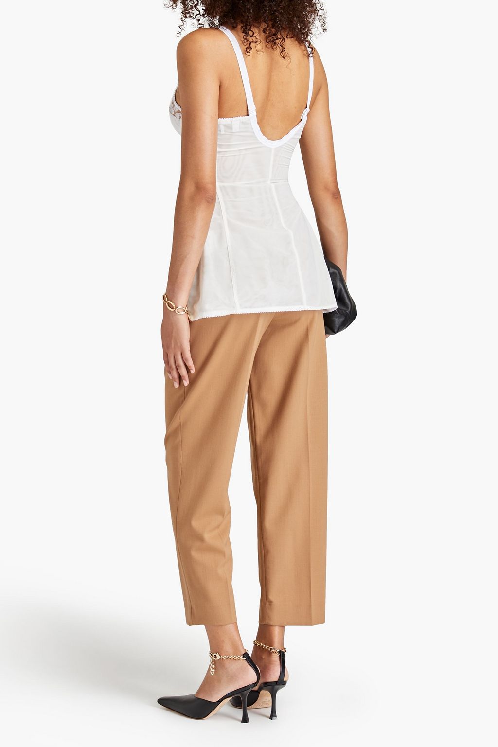 BURBERRY Zip-detailed stretch-tulle and satin top