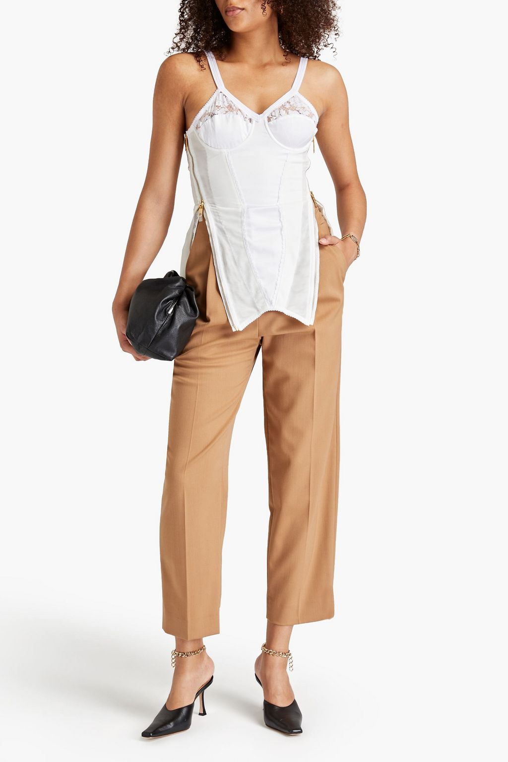 BURBERRY Zip-detailed stretch-tulle and satin top