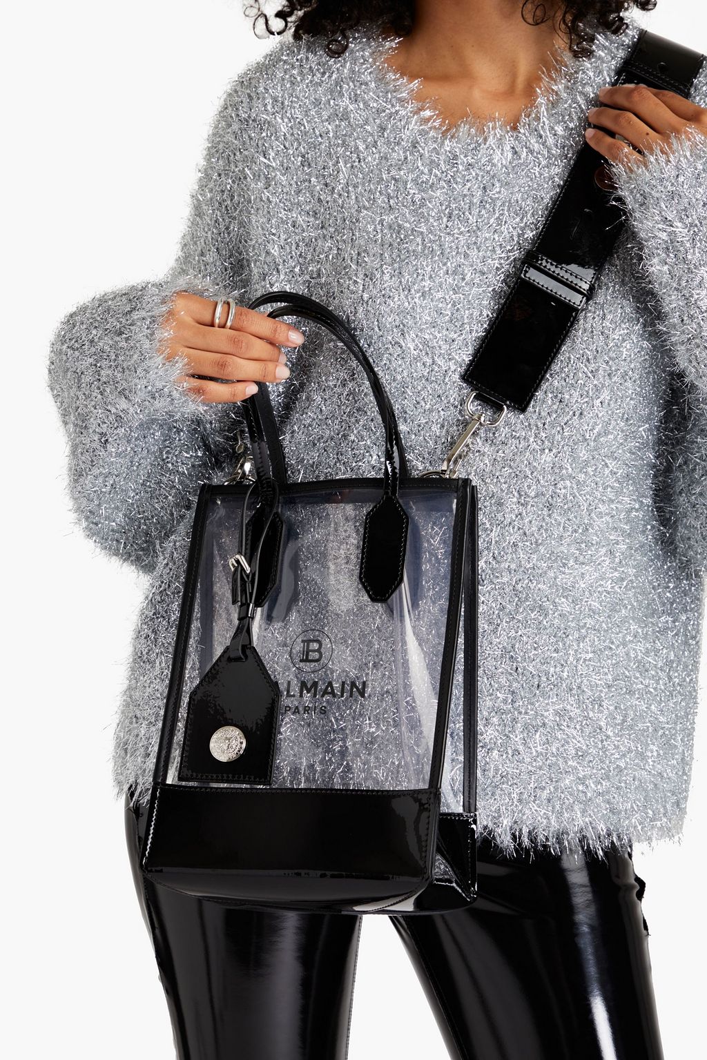 Clear Patent leathertrimmed printed PVC tote BALMAIN THE