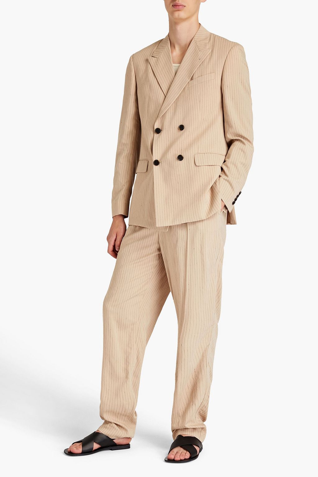 NANUSHKA Double-breasted pinstriped twill blazer
