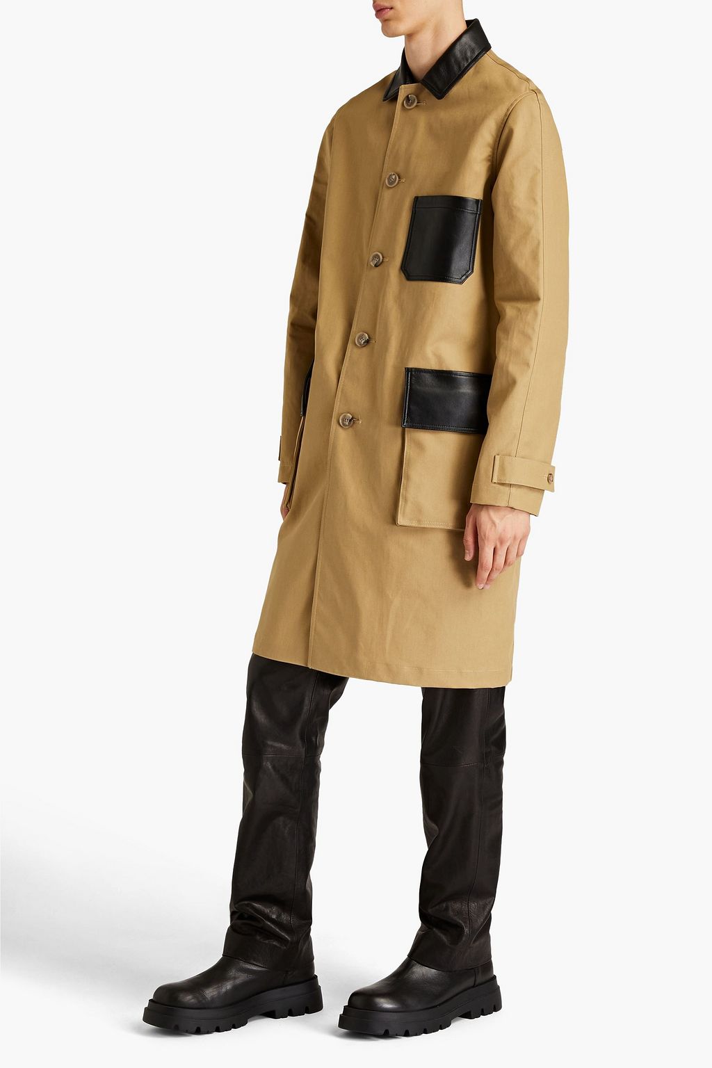 NANUSHKA Kane leather-trimmed cotton gabardine trench coat
