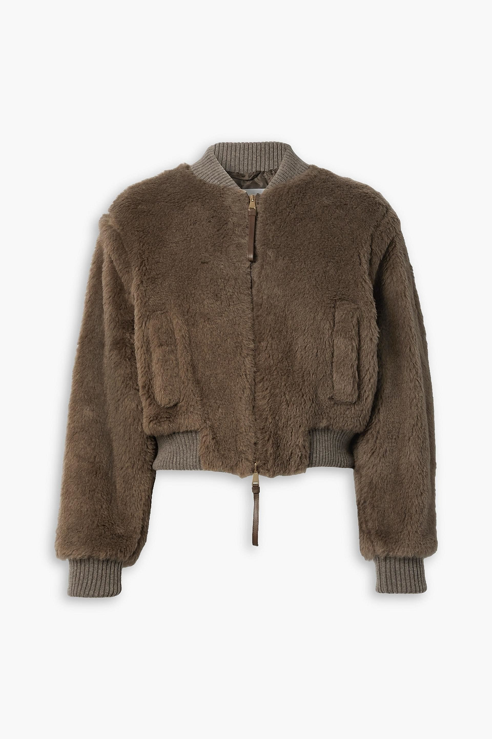 Max Mara Saturno Alpaca Blend Crop Bomber Jacket In Brown