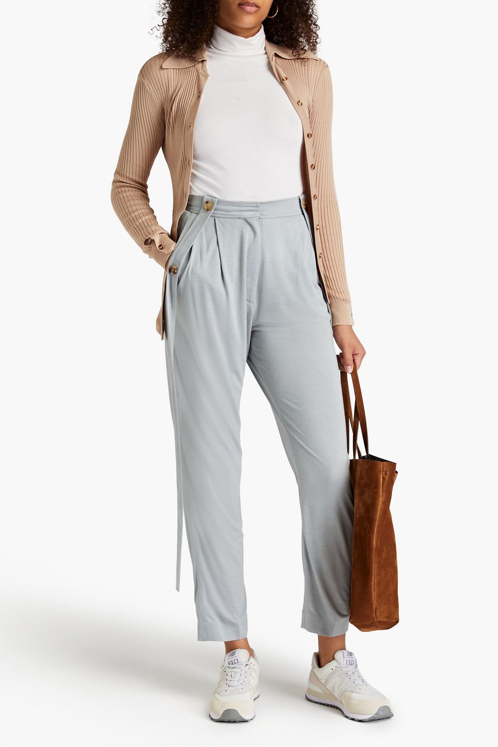 BURBERRY Pleated jersey tapered pants