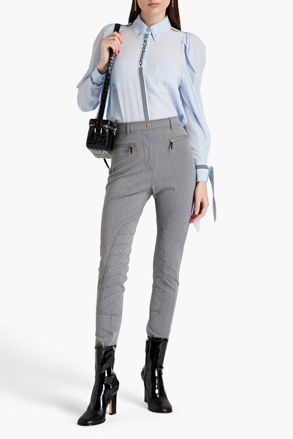 BURBERRY Mélange cotton-blend skinny pants