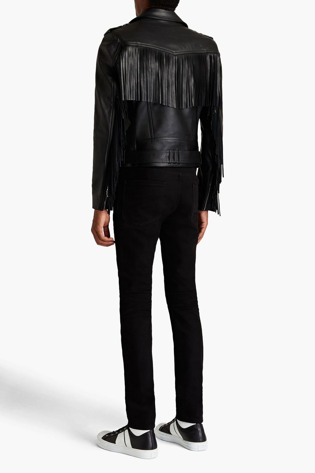 BALMAIN Fringed leather biker jacket