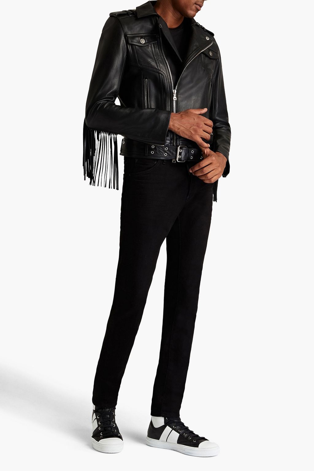 BALMAIN Fringed leather biker jacket