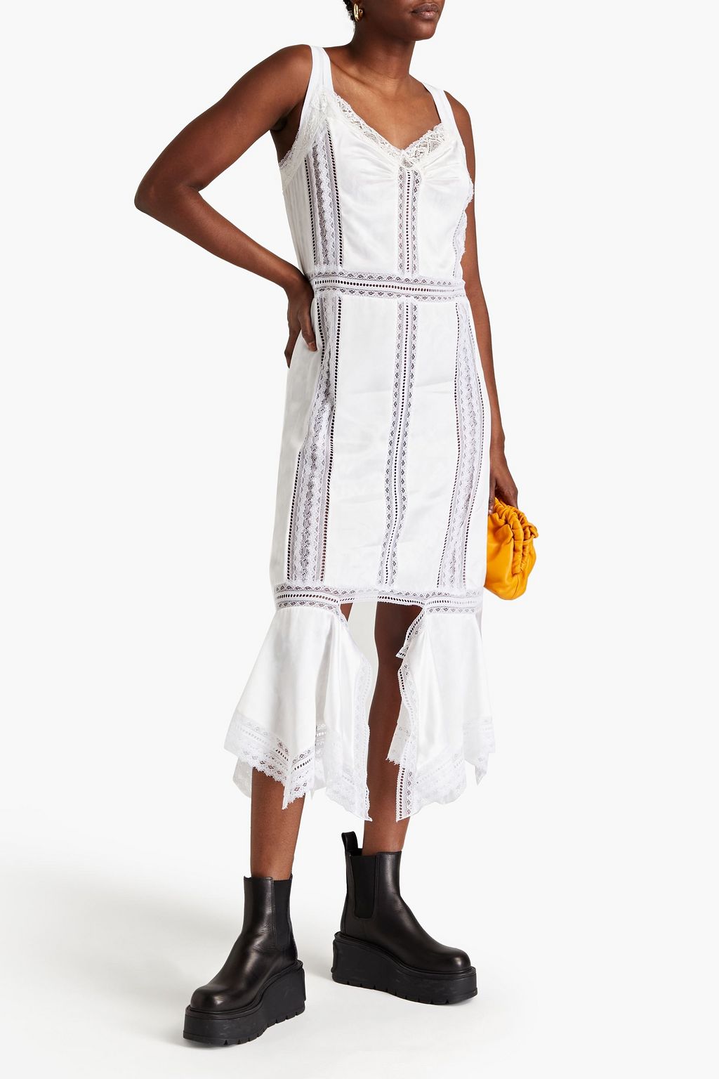 BURBERRY Kleid aus Seiden-Charmeuse mit Einsätzen aus schnurgebundener Spitze