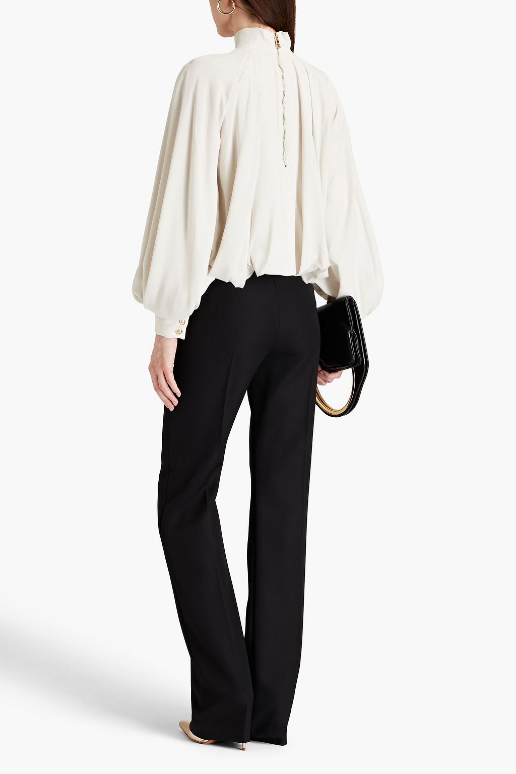 BALMAIN Bow-embellished silk crepe de chine blouse