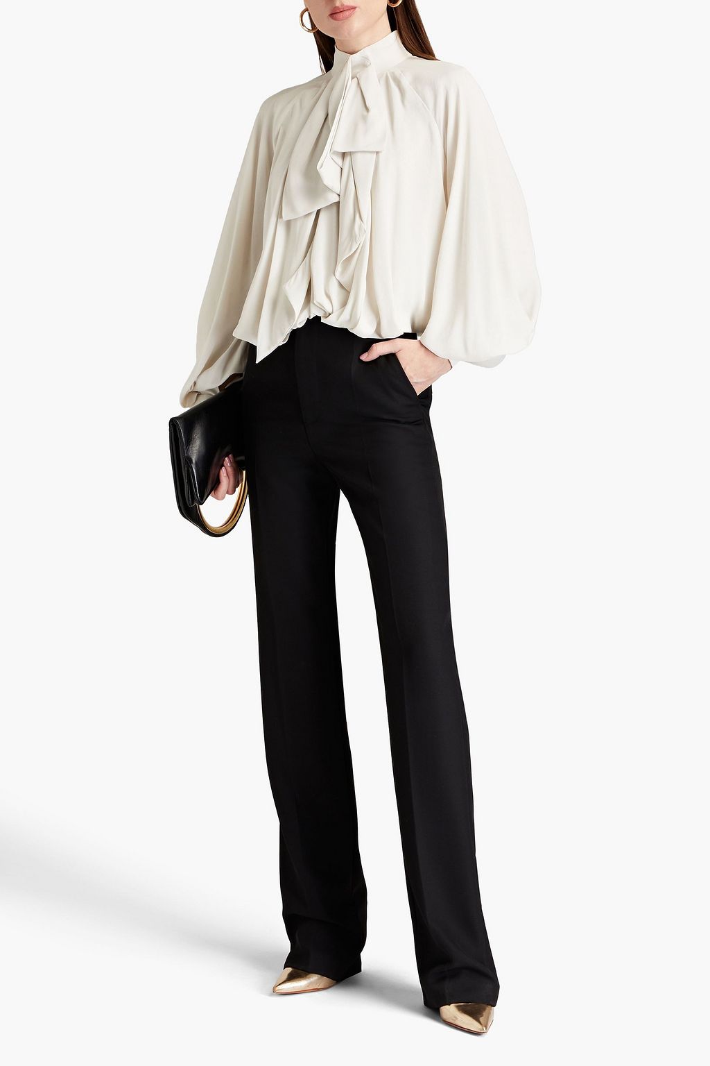 BALMAIN Bow-embellished silk crepe de chine blouse
