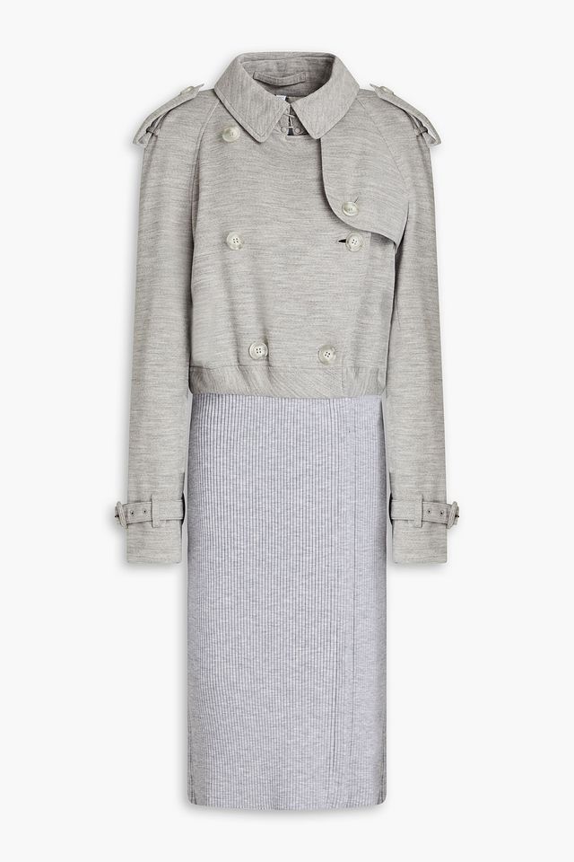 Double-breasted ribbed-paneled stretch-wool jersey coat