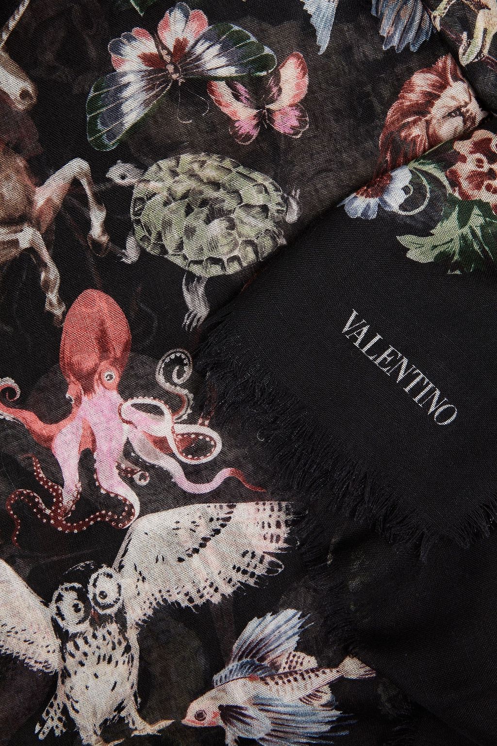 VALENTINO GARAVANI Frayed printed cashmere and silk-blend gauze scarf