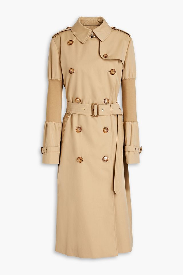 Knit-paneled cotton-gabardine trench coat