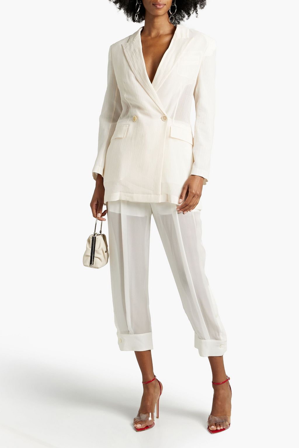 FERRAGAMO Double-breasted cotton-gauze blazer
