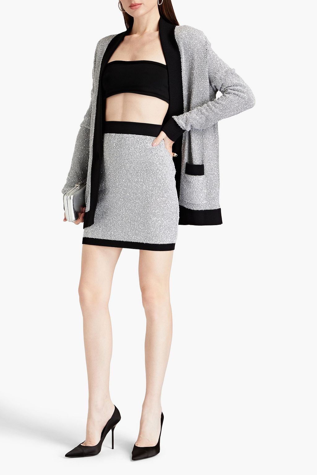 BALMAIN Sequin-embellished knitted mini skirt