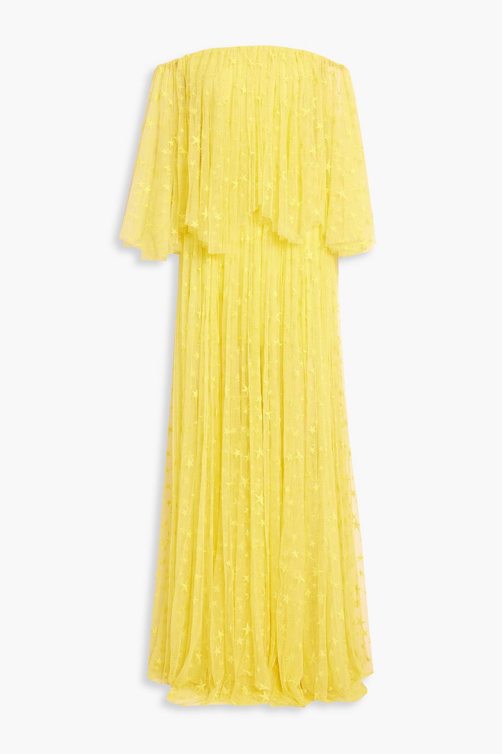 MARIA LUCIA HOHAN Off-the-shoulder embroidered plissé-tulle maxi dress ...