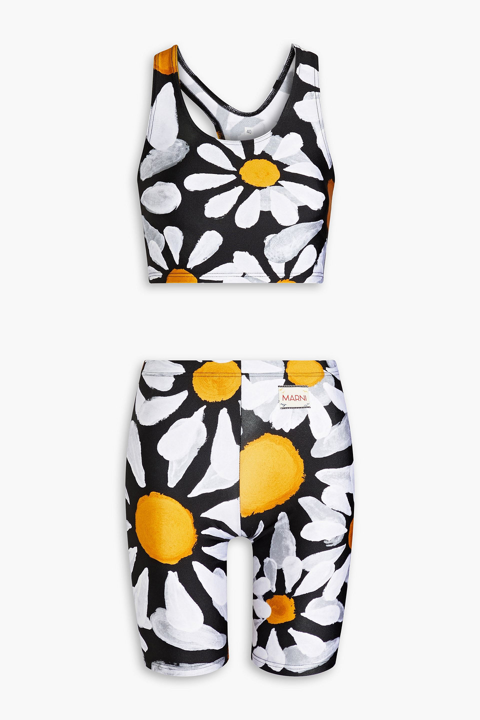 Marni Cropped Floral-print Stretch Top And Shorts Set In Black