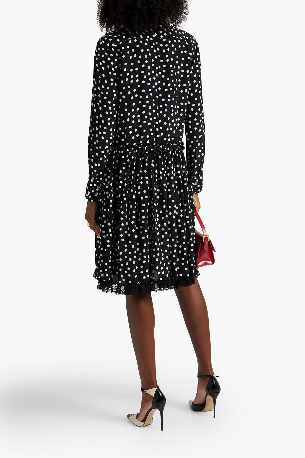 DOLCE&GABBANA Lace-trimmed polka-dot silk-blend crepe dress