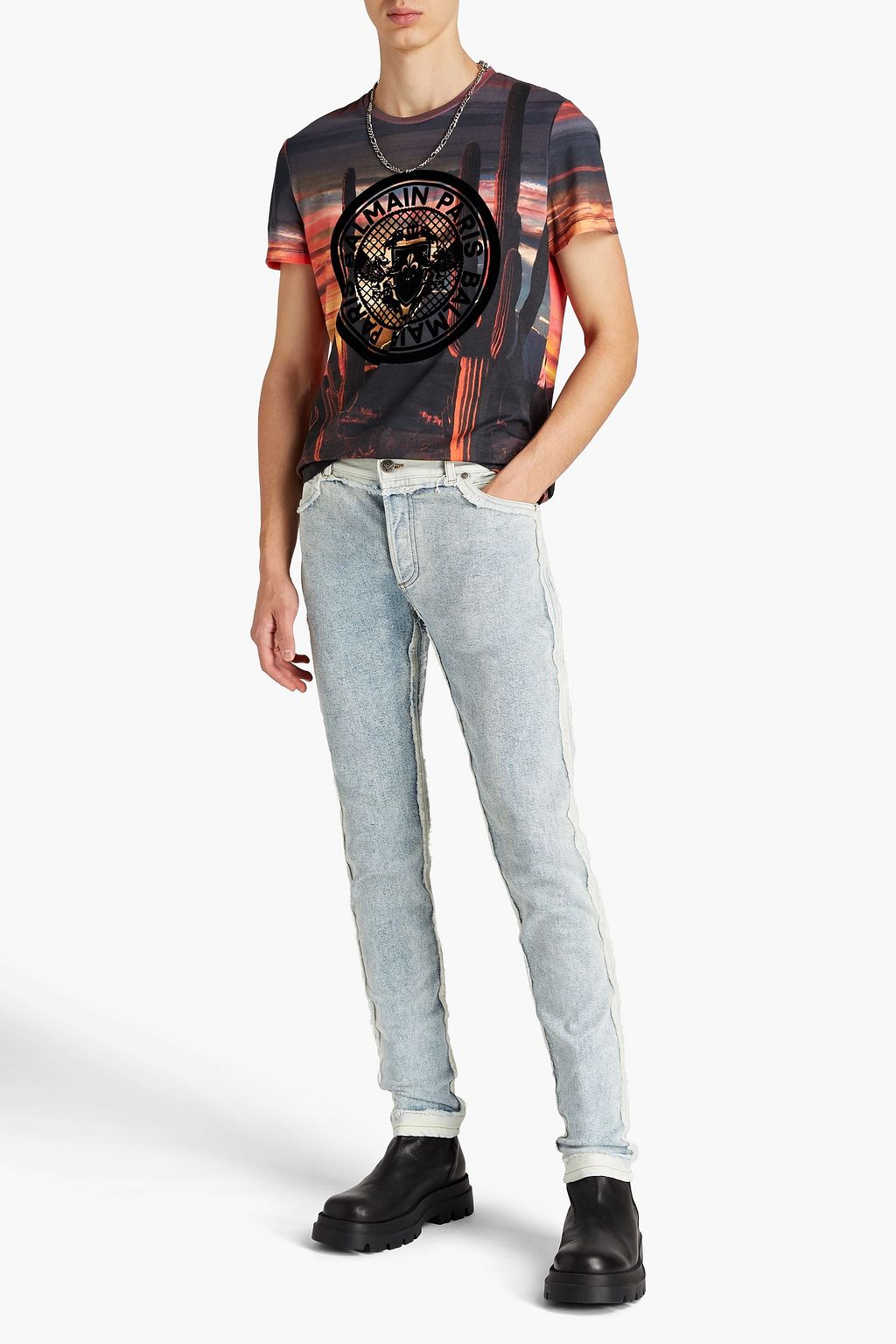 BALMAIN Jeans mit schmalem Bein aus Denim mit Fransen