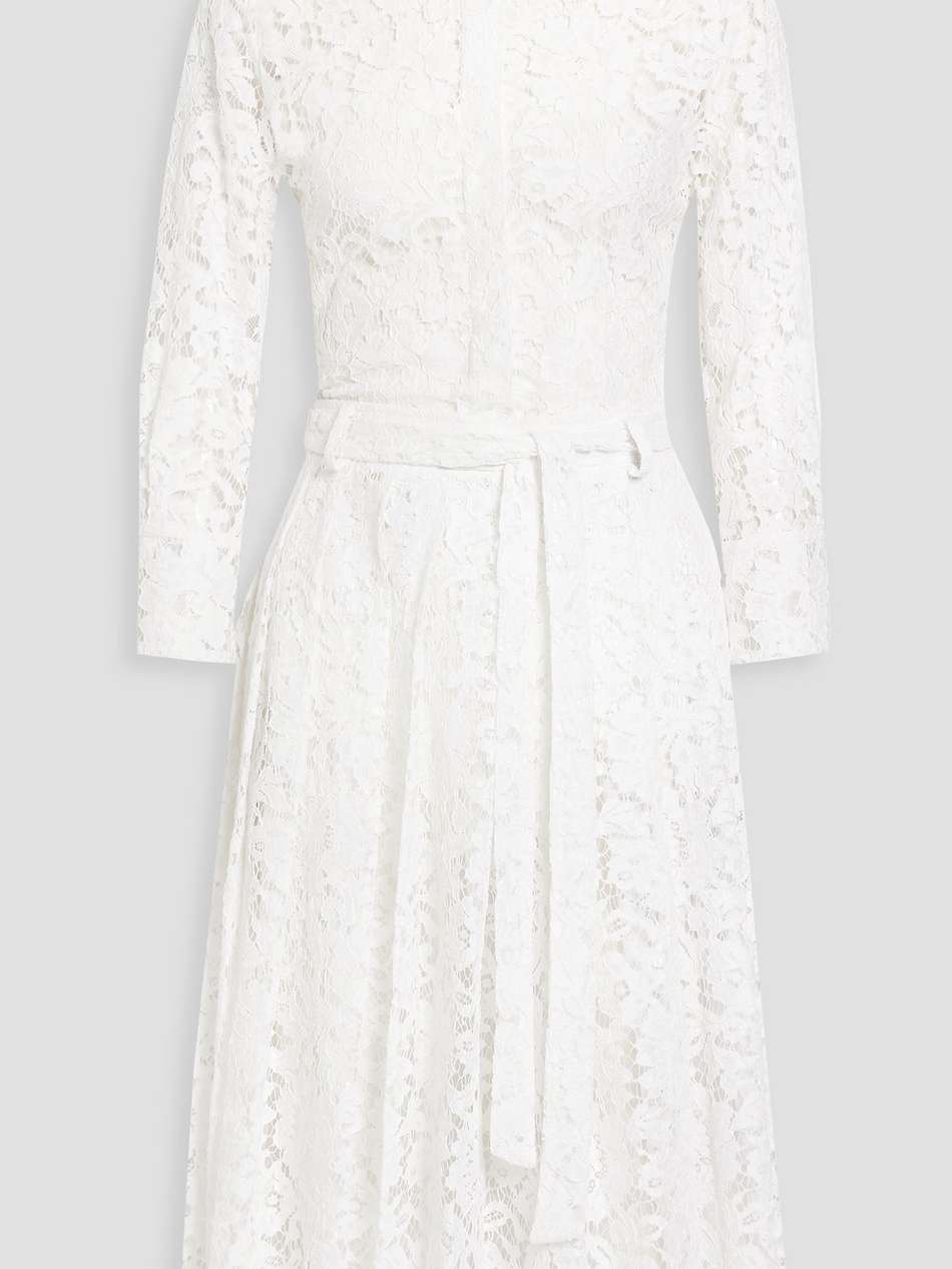 belted pleated corded lace shirt dress