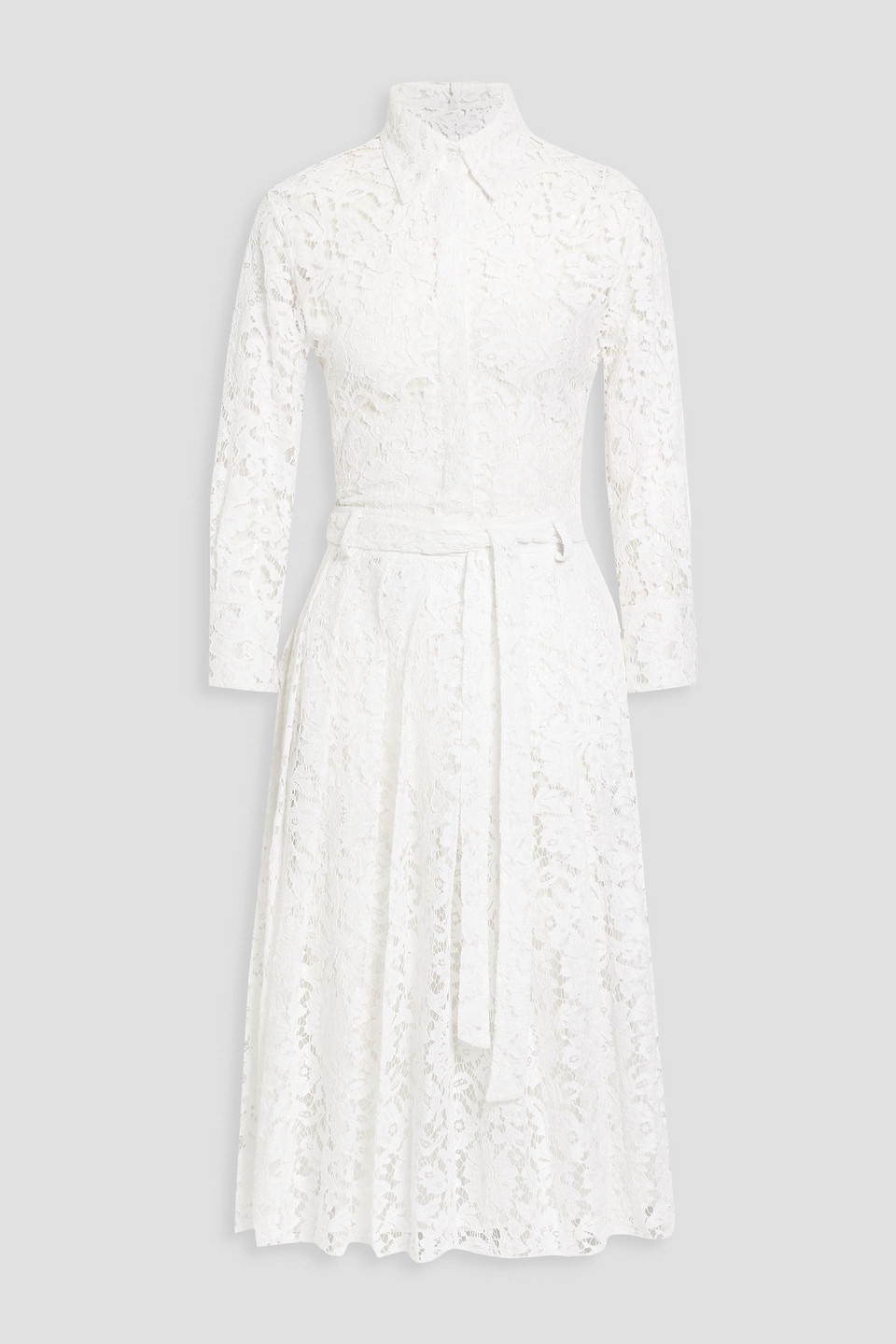 VALENTINO BELTED PLEATED CORDED LACE SHIRT DRESS,3074457345633221547