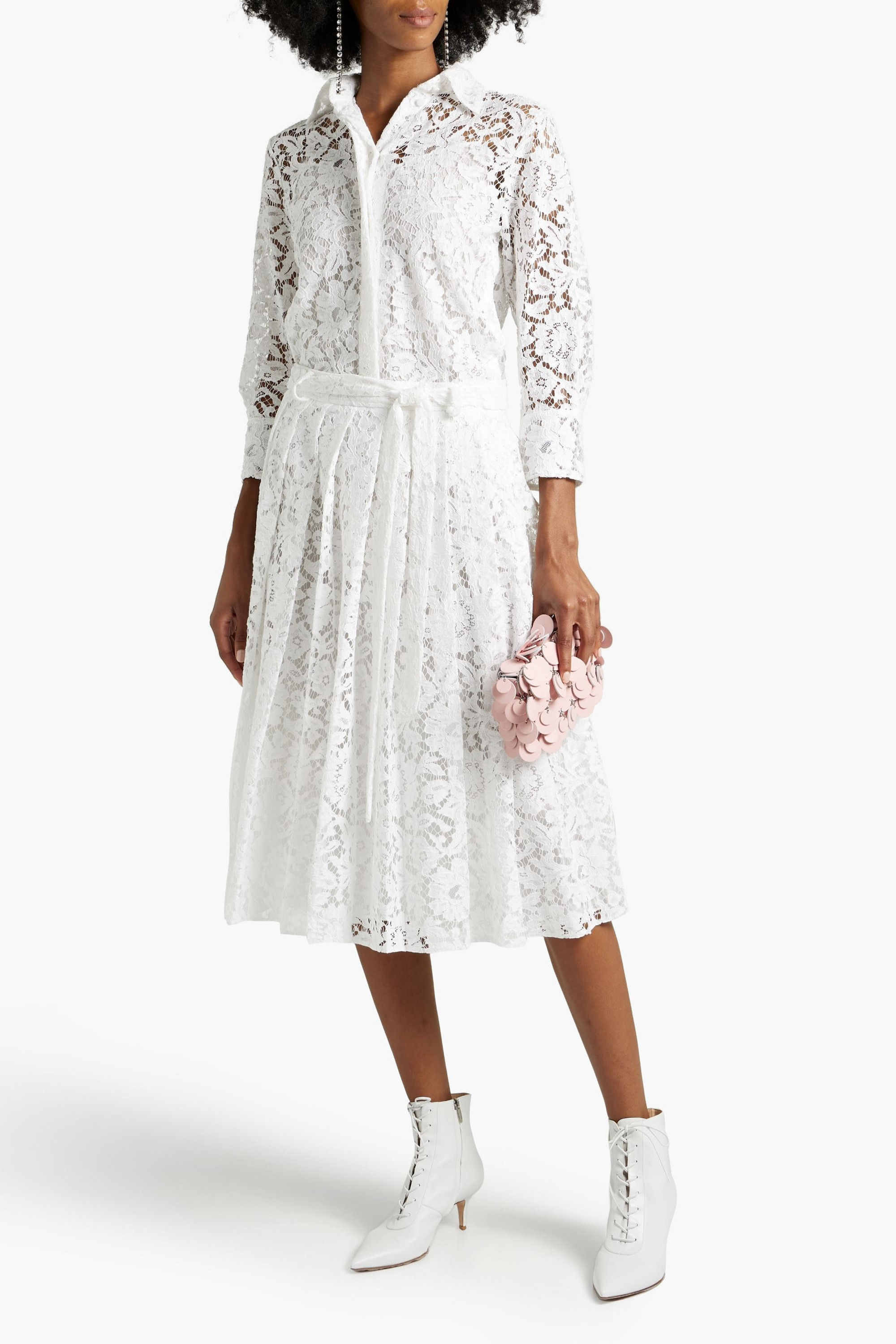 Valentino Garavani Belted pleated corded lace shirt dress